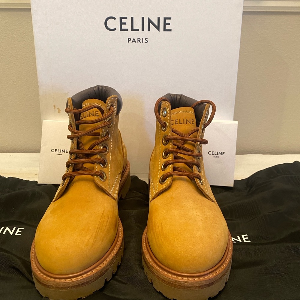 Celine Kurt boots light tan, lace up